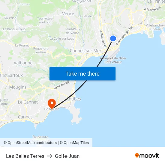 Les Belles Terres to Golfe-Juan map