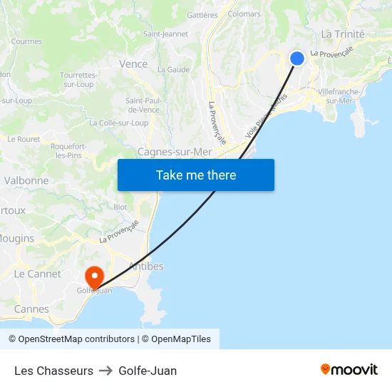 Les Chasseurs to Golfe-Juan map