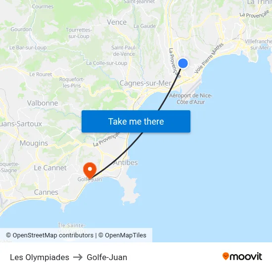 Les Olympiades to Golfe-Juan map