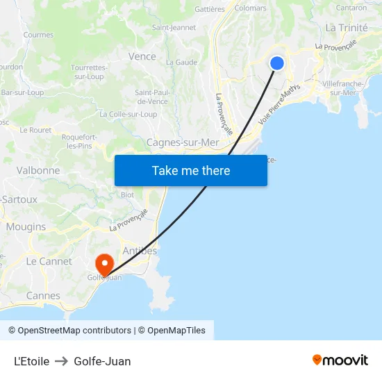 L'Etoile to Golfe-Juan map
