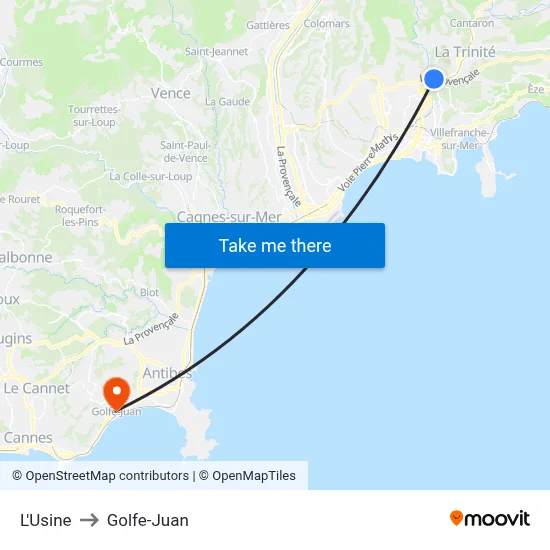 L'Usine to Golfe-Juan map
