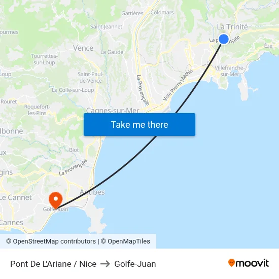 Pont De L'Ariane / Nice to Golfe-Juan map