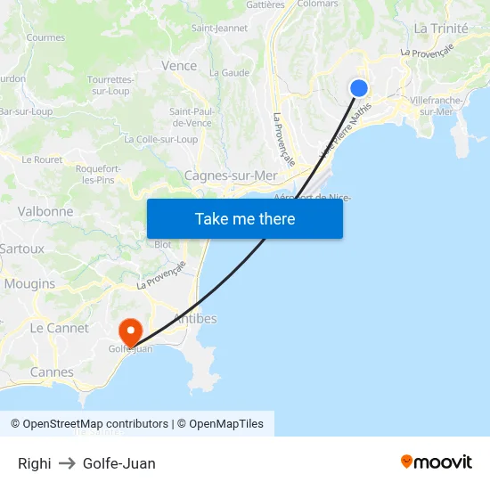 Righi to Golfe-Juan map