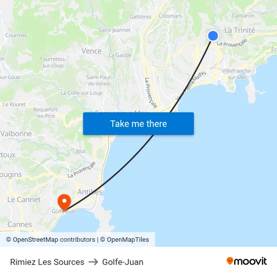 Rimiez Les Sources to Golfe-Juan map