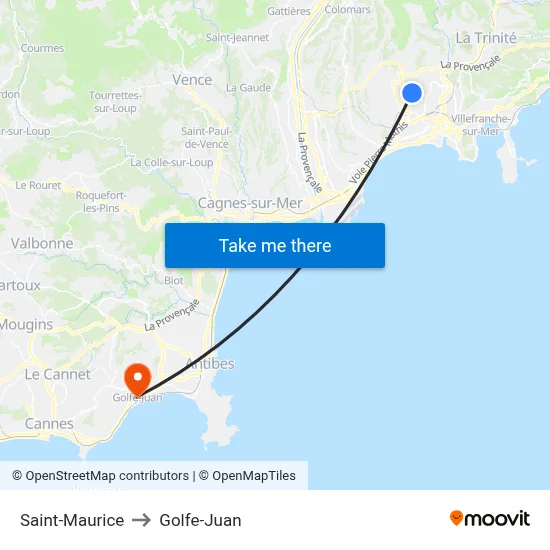 Saint-Maurice to Golfe-Juan map