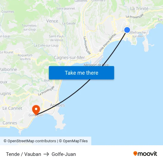 Tende / Vauban to Golfe-Juan map