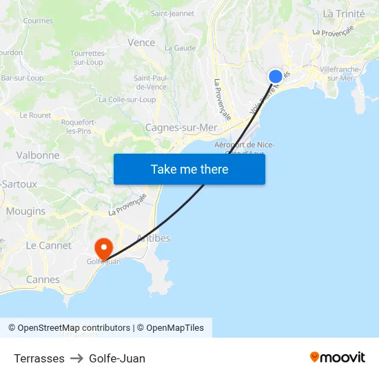 Terrasses to Golfe-Juan map