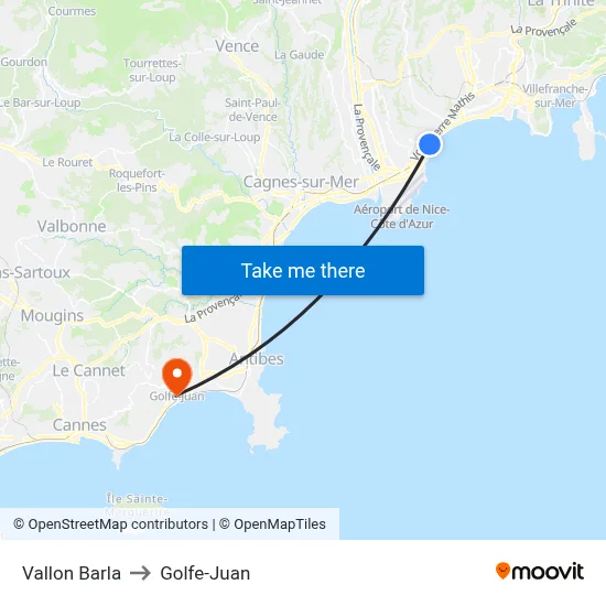 Vallon Barla to Golfe-Juan map