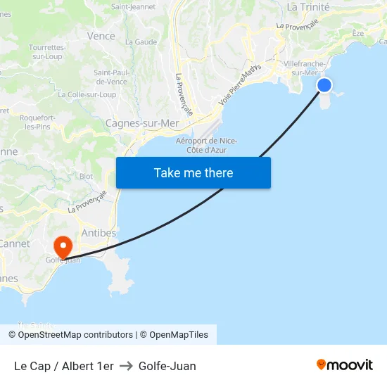 Le Cap / Albert 1er to Golfe-Juan map