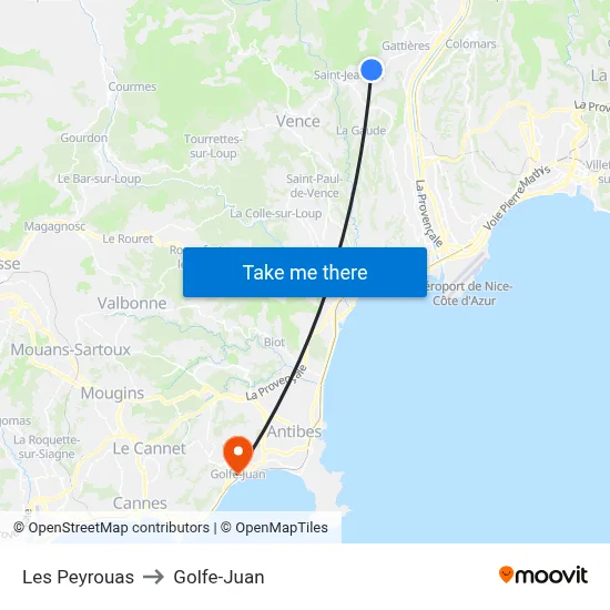Les Peyrouas to Golfe-Juan map