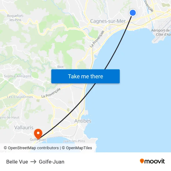 Belle Vue to Golfe-Juan map