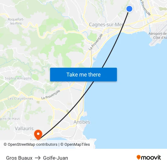 Gros Buaux to Golfe-Juan map