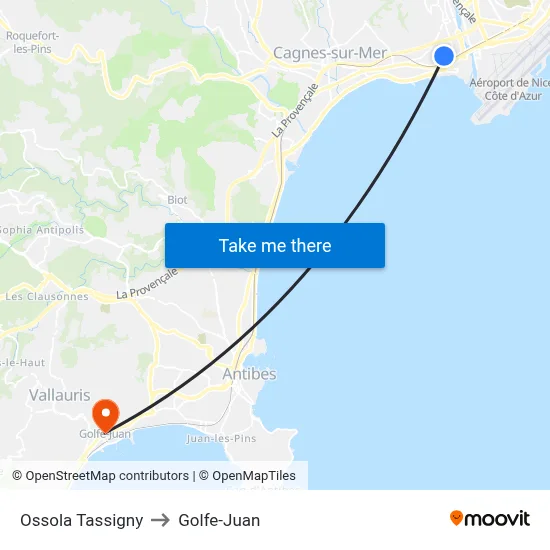 Ossola Tassigny to Golfe-Juan map