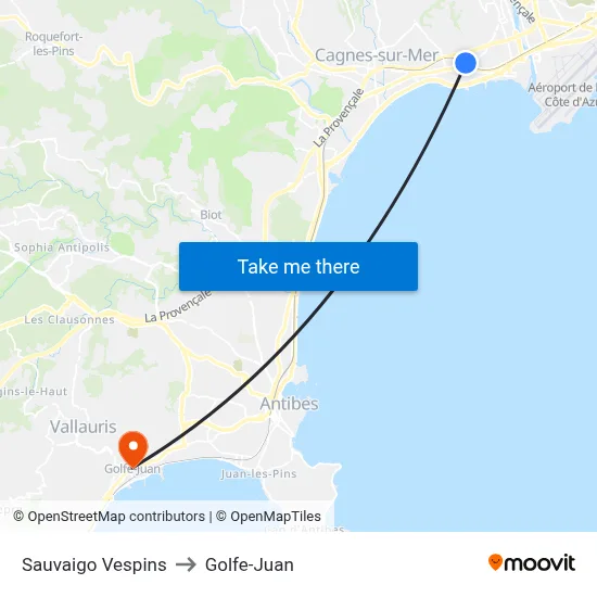 Sauvaigo Vespins to Golfe-Juan map