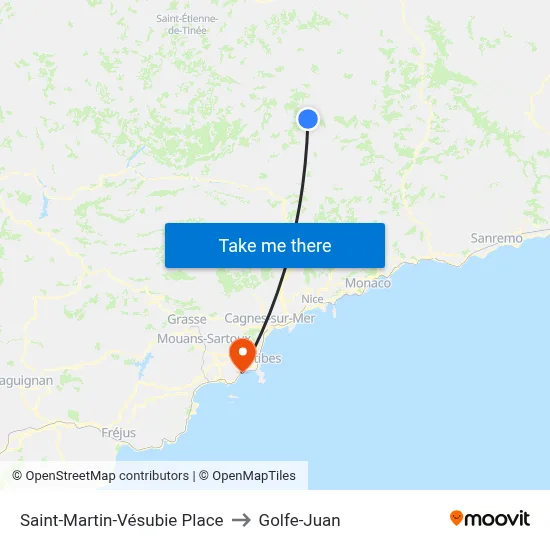 Saint-Martin-Vésubie Place to Golfe-Juan map