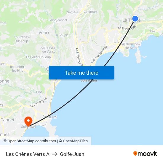Les Chênes Verts A to Golfe-Juan map