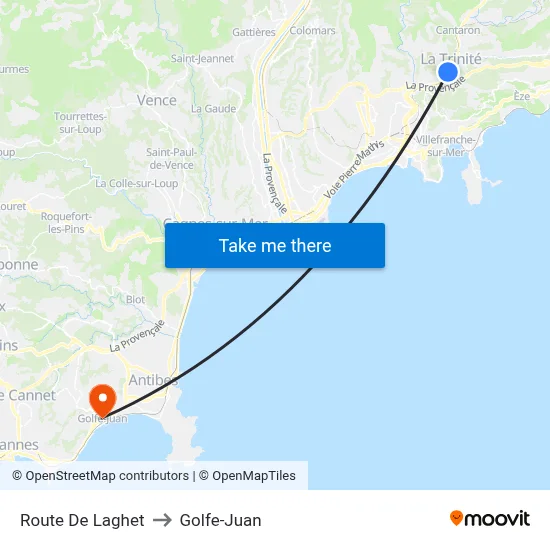 Route De Laghet to Golfe-Juan map