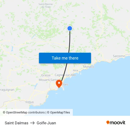 Saint Dalmas to Golfe-Juan map