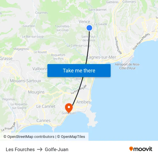 Les Fourches to Golfe-Juan map