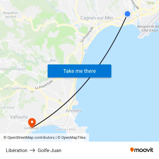 Libération to Golfe-Juan map