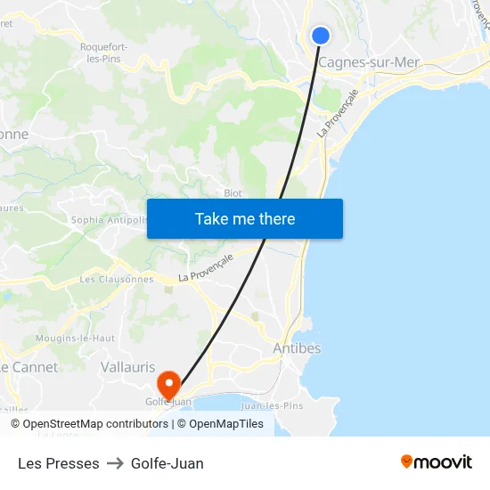 Les Presses to Golfe-Juan map