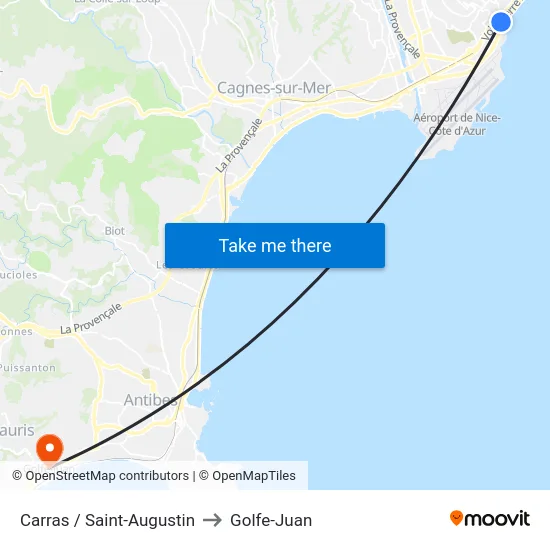 Carras / Saint-Augustin to Golfe-Juan map
