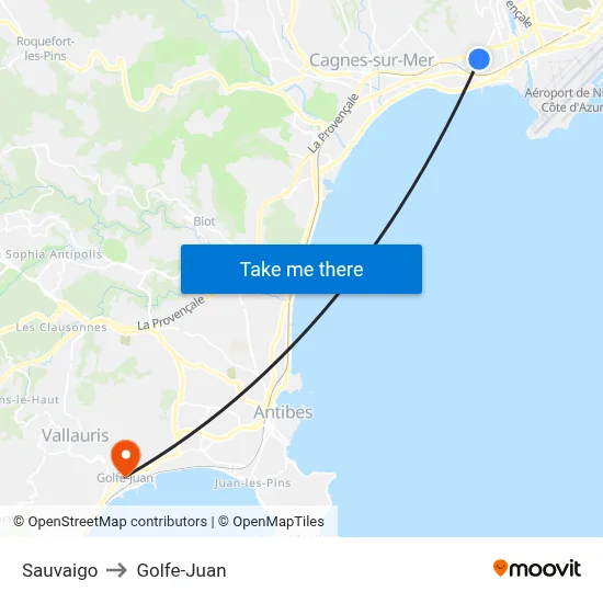 Sauvaigo to Golfe-Juan map