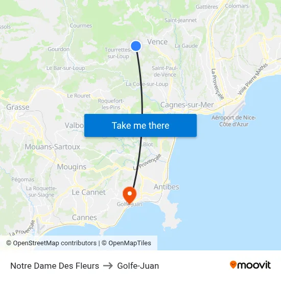 Notre Dame Des Fleurs to Golfe-Juan map