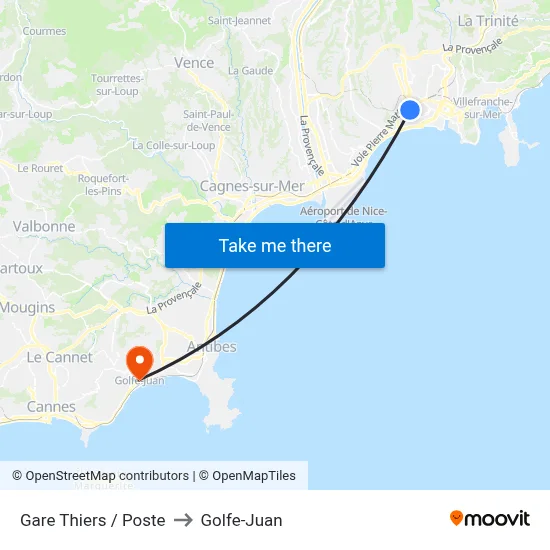 Gare Thiers / Poste to Golfe-Juan map