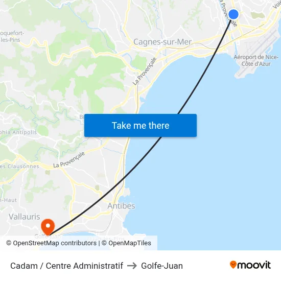 Cadam / Centre Administratif to Golfe-Juan map