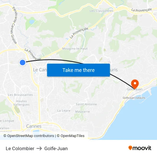 Le Colombier to Golfe-Juan map