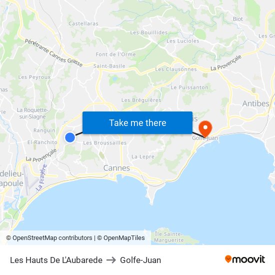 Les Hauts De L'Aubarède to Golfe-Juan map