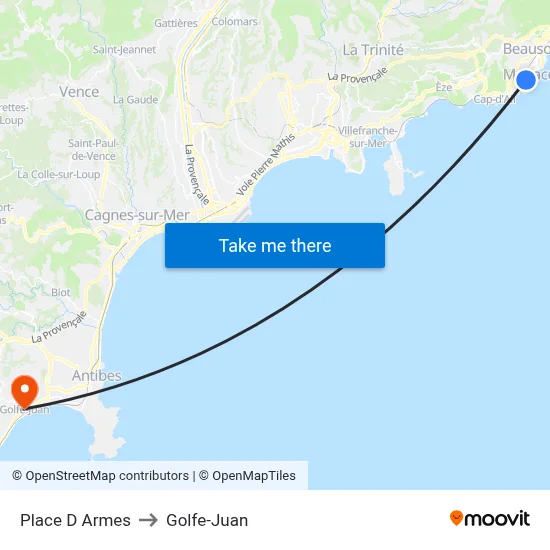 Place D Armes to Golfe-Juan map