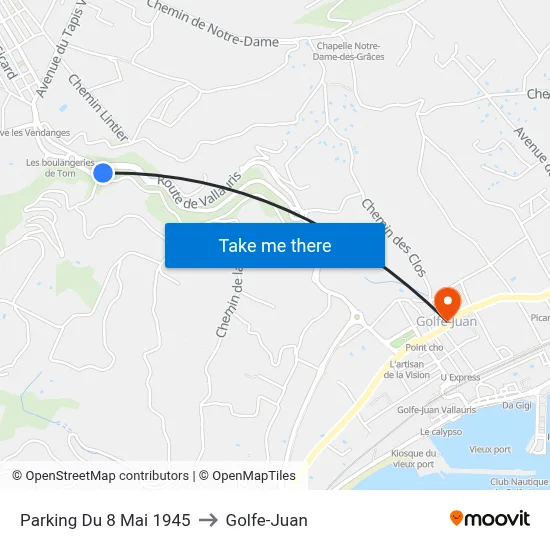 Parking Du 8 Mai 1945 to Golfe-Juan map