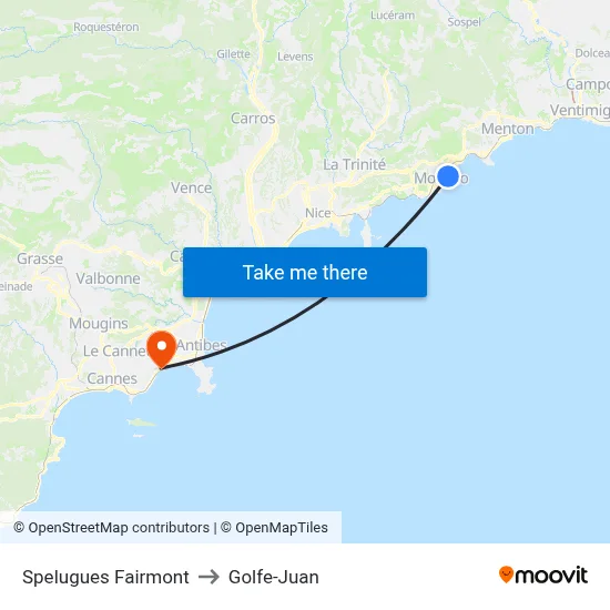 Spelugues Fairmont to Golfe-Juan map