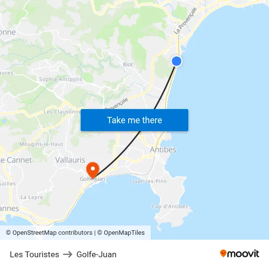 Les Touristes to Golfe-Juan map