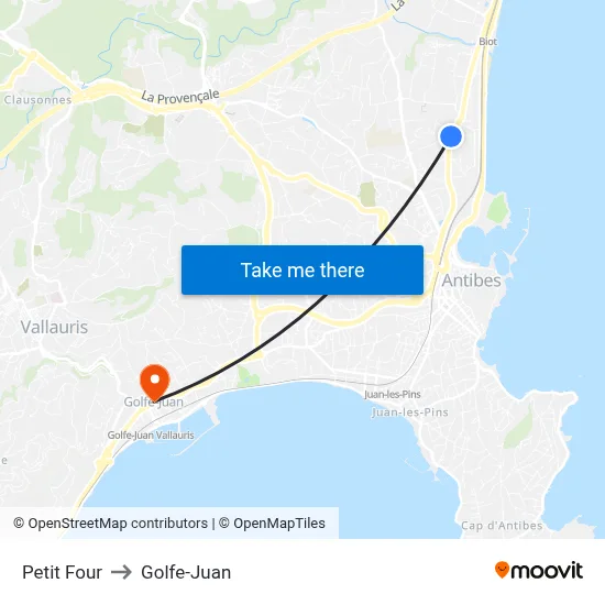 Petit Four to Golfe-Juan map