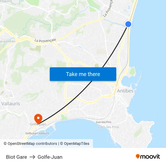 Biot Gare to Golfe-Juan map