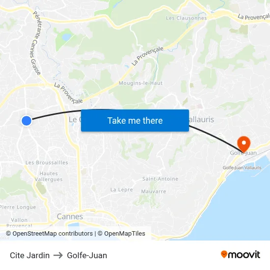Cite Jardin to Golfe-Juan map