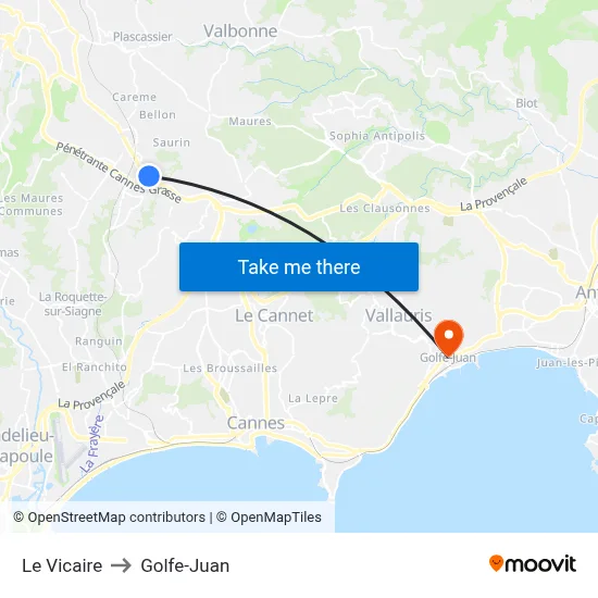 Le Vicaire to Golfe-Juan map