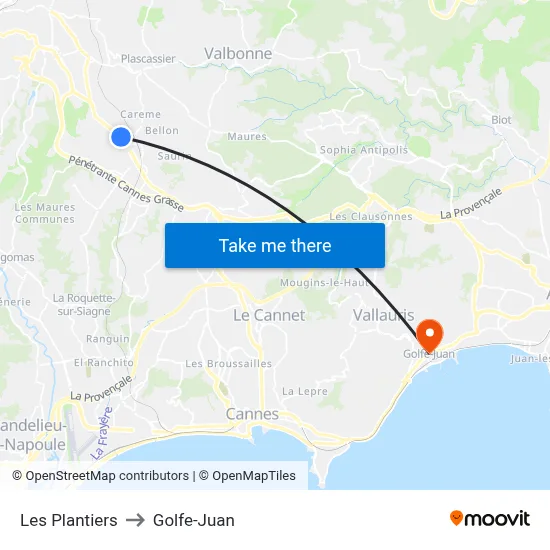Les Plantiers to Golfe-Juan map