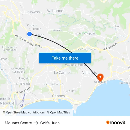 Mouans Centre to Golfe-Juan map