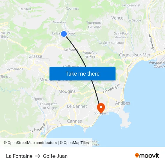 La Fontaine to Golfe-Juan map