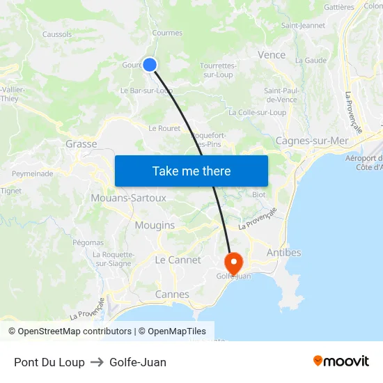 Pont Du Loup to Golfe-Juan map