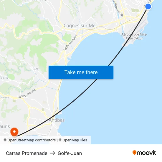 Carras Promenade to Golfe-Juan map