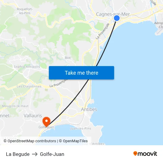 La Begude to Golfe-Juan map