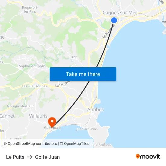 Le Puits to Golfe-Juan map