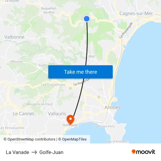 La Vanade to Golfe-Juan map