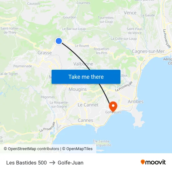 Les Bastides 500 to Golfe-Juan map