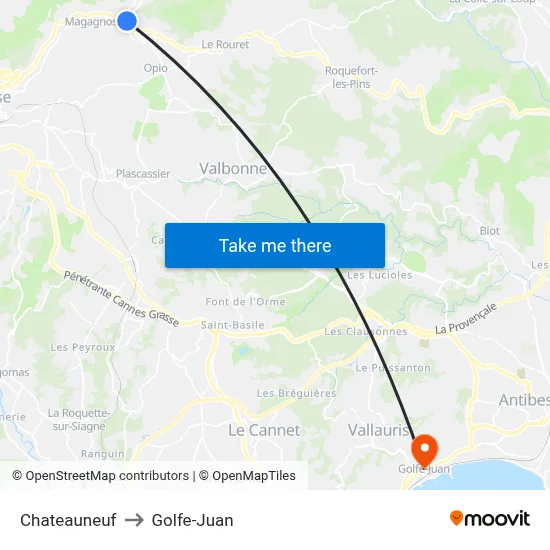 Chateauneuf to Golfe-Juan map